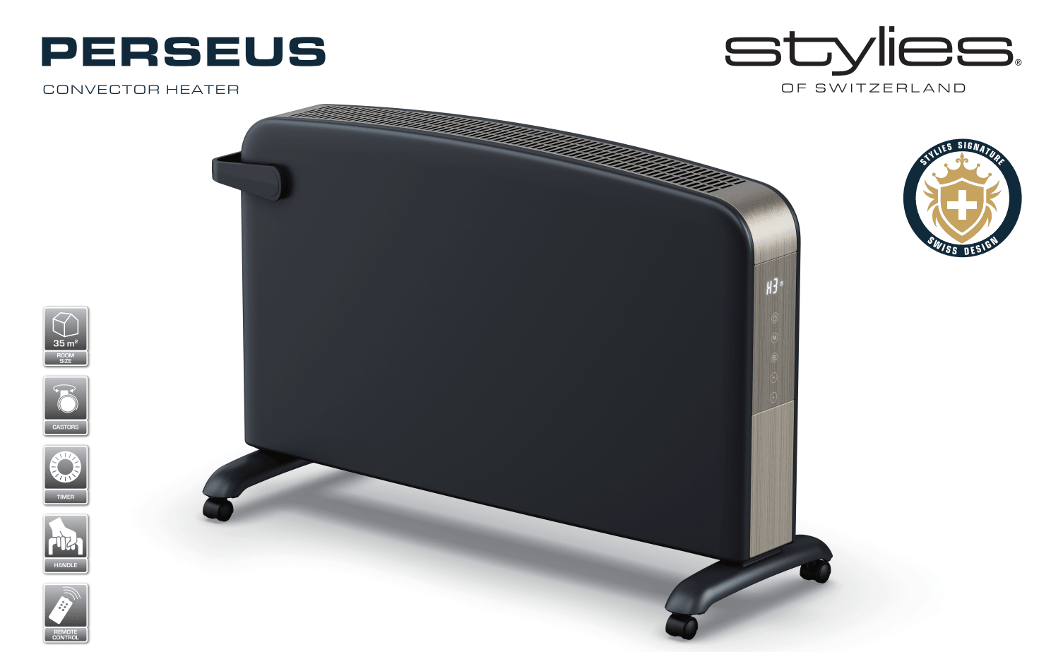 Stylies Perseus Konvektorheizung 2000W elektrische Heizung für Räume bis 35 m²