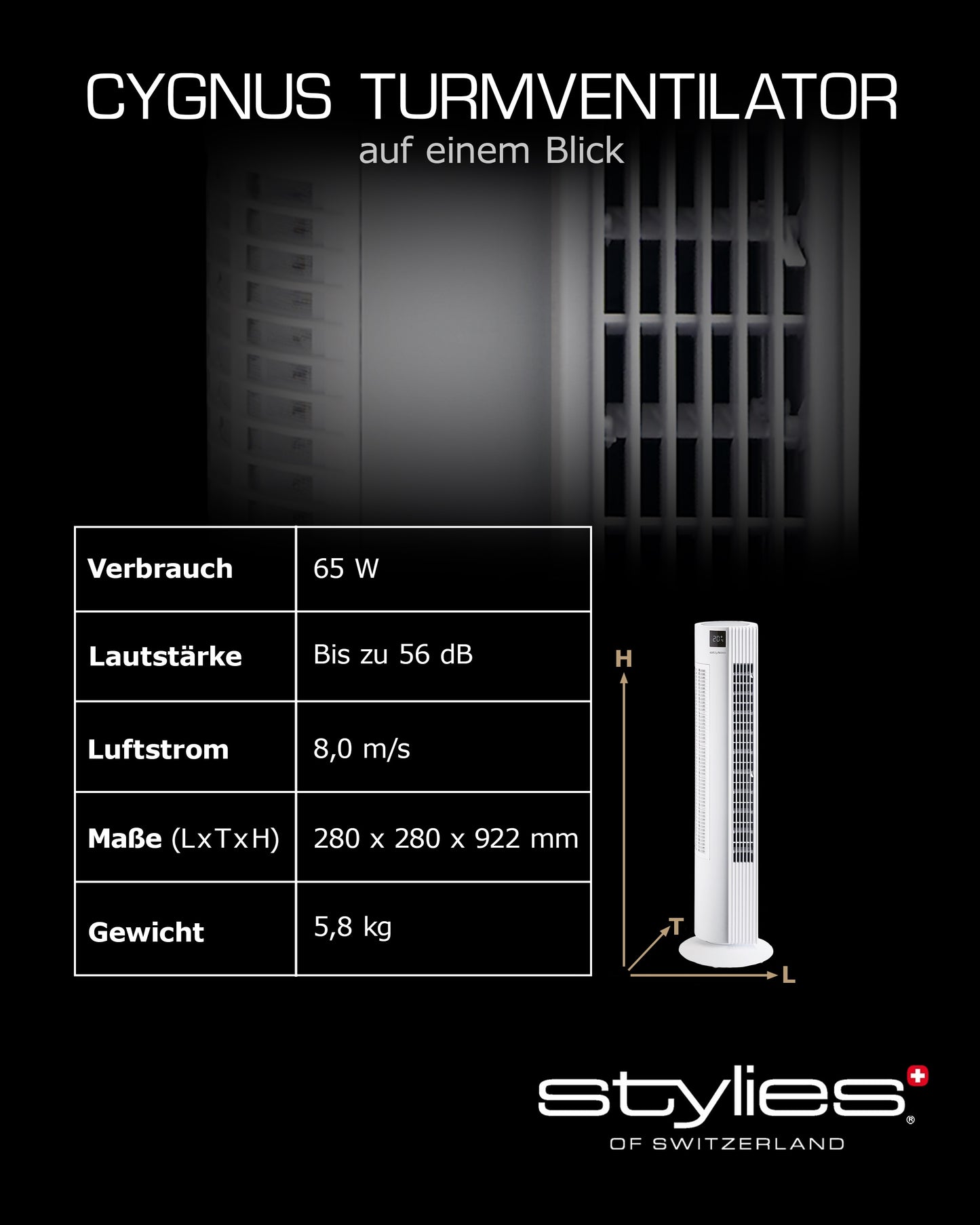 Ventilateur colonne Cygnus – Élégant, Silencieux & Puissant