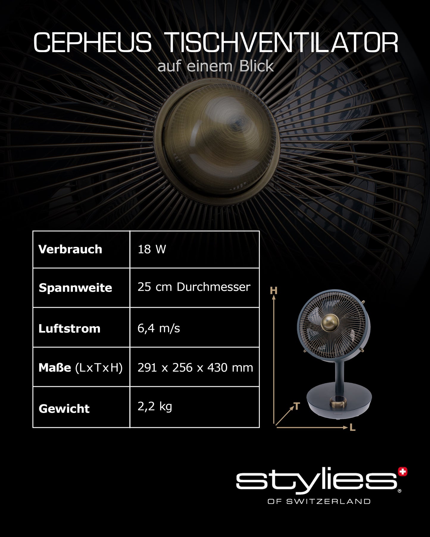 Cepheus Metall-Tischventilator - Testsieger
