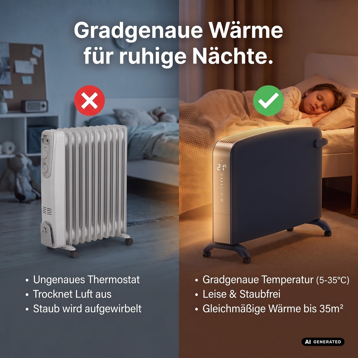 Perseus elektische Zusatzheizung Konvektor-Heizung mit Fernbedienung