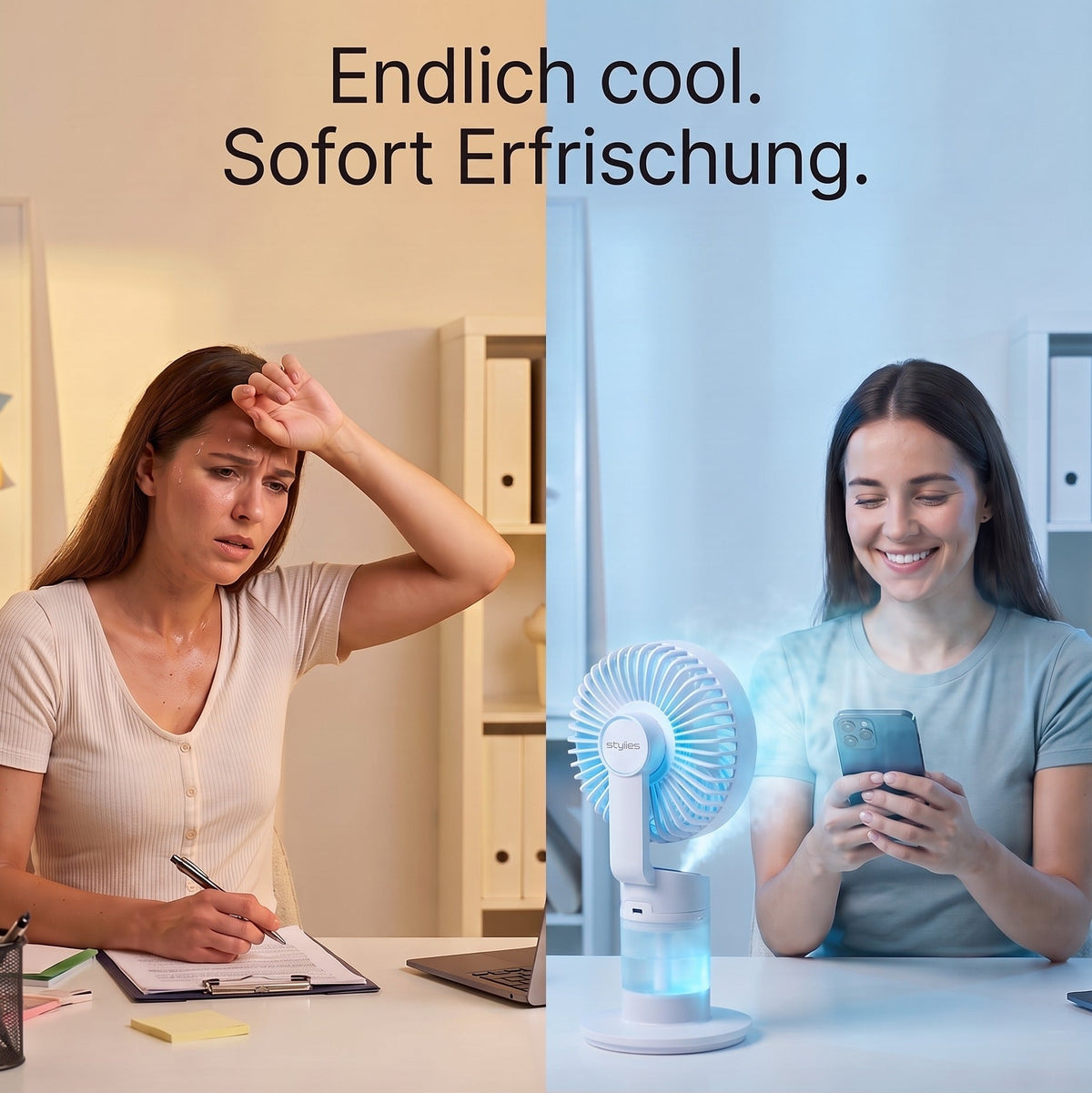 Dia 3-in-1 Akku-Tischventilator, Lüftkühler mit Ambientelicht